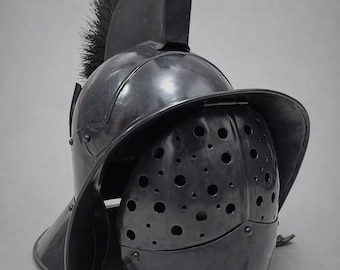 Black Plume Gladiator Helmet – Ancient Roman Style Warrior Armor for Costume & LARP