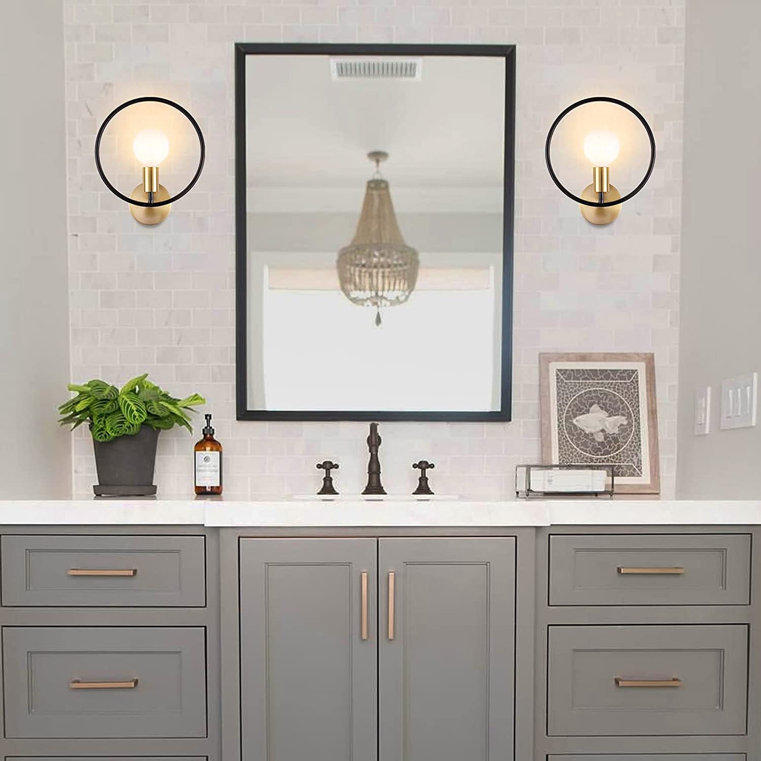 Edle Badezimmer Wandlampe 2er Set Gold & Schwarz Eitelkeit | Etsy