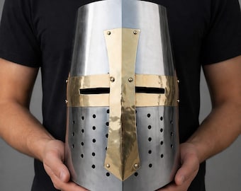 Templar Style Crusader Knight Helmet – Medieval Steel Armor Replica , Gift for History Lovers