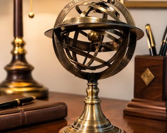 Vintage Brass Armillary Globe – Nautical Astronomical Sphere for Home Office