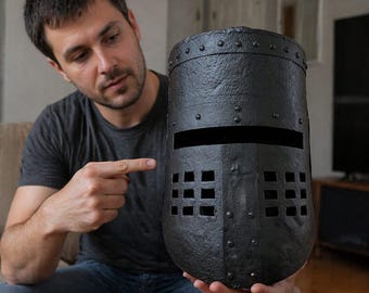 Medieval Black Knight Helmet, Battle Ready 18 Gauge Steel Armor, Dark Knight Helm for Cosplay, LARP, Renaissance Fair