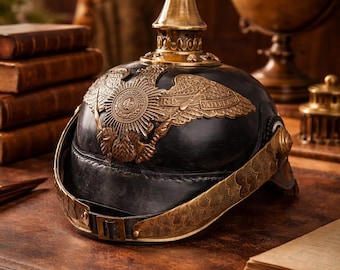 Wearable Leather Pickelhaube Helmet – Handcrafted German Imperial Officer Design