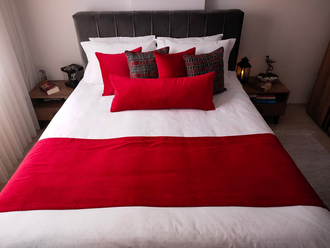 Doublesided Red Velvet Bed Runner Runners Bed Scarf Bed Etsy