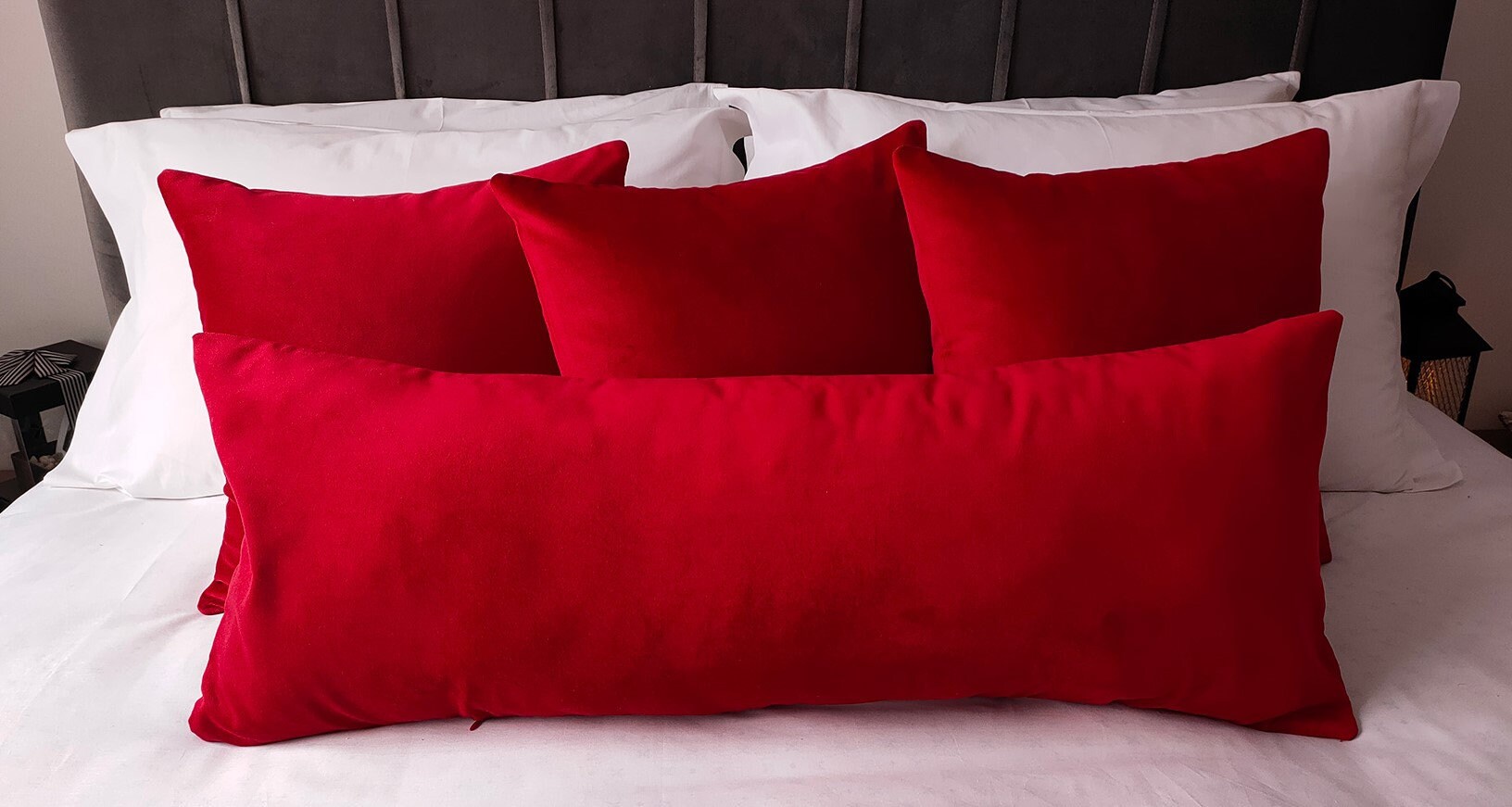 Luxury Red Velvet Pillow Cover Lumbar Pillow Long Pillow Etsy UK