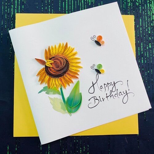 Flower Birthday Birthday Quilled Card Bee Quilling Card Etsy