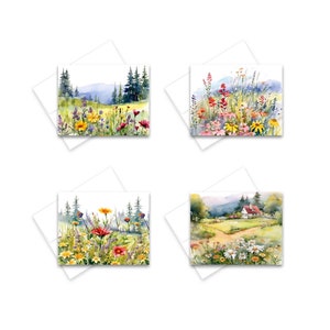 Cartes pour notes Prairie de fleurs sauvages, assortiment de cartes, cartes de voeux vierges avec enveloppes, cartes pour toutes les occasions, jeu de cartes de correspondance, jeu de cartes vierges