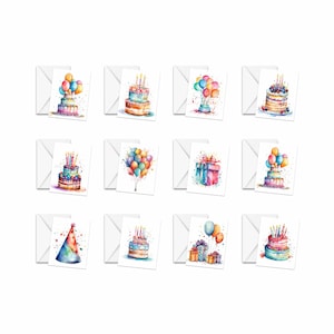 Blank Note Cards, Assorted Watercolor Birthday Greeting Cards, Birthday cards, card assortment, assorted note cards, cards with envelopes