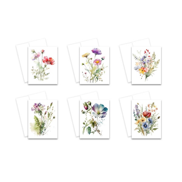 Note Card Set, Assorted Wild Flower Greeting Cards, Floral Stationery, cards with flowers, blank notecard, assorted cards, greeting card set