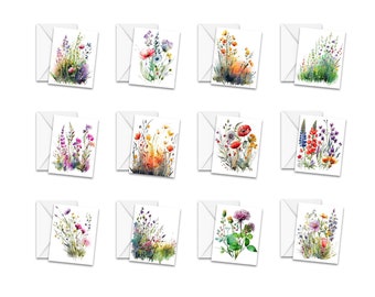 NOTECARDS, Assorted Watercolor Flowers Greeting Card Set, Stationery, Wildflower cards, blank notecard, card assortment, Birthday, Variety