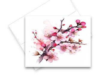 Cherry Blossom Card, Blank note card set, Greeting card set, cards with envelopes, flower notecards, all occasion cards, watercolor notecard