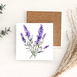 Lavender Coaster, Ceramic Tile Coaster, Drink Coaster, Patio Coasters, flower Coaster, Watercolor coasters, Floral Coaster
