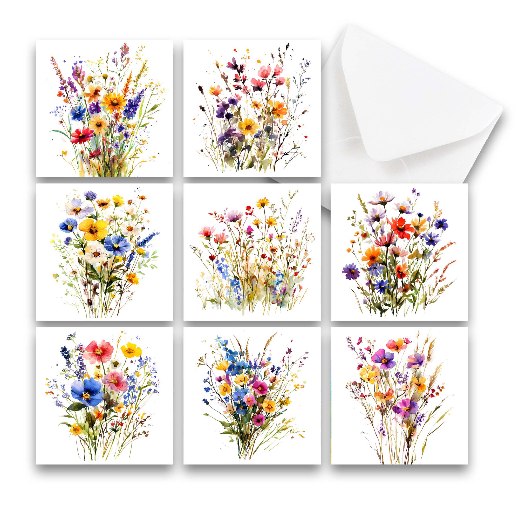 Mini Note Card Set of 8, Watercolor Wildflower Notecards With Envelopes ...