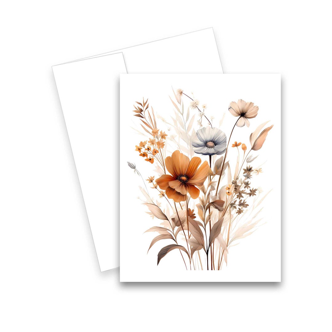 Simple Floral Card, Set of Blank Note Cards, Floral Note Card, All ...