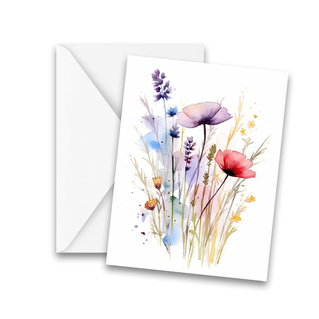 Set of Blank Note Cards, Wild Flower Cards - Watercolor Notecards, All ...