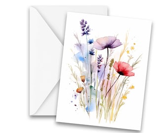 Juego de tarjetas de notas en blanco, tarjetas de flores silvestres, tarjetas de notas de acuarela, tarjetas para todas las ocasiones, juego de tarjetas de felicitación, juego de tarjetas de notas