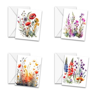 Floral Note Cards Set of 12 With Envelopes, Watercolor Greeting Cards ...