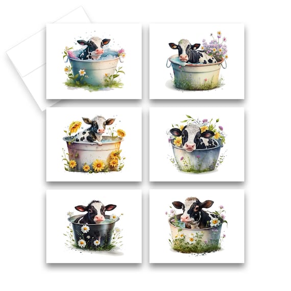 Assorted Greeting Cards, Cute Cow Cards, Stationery cards, Cute animal cards, blank notecard, card assortment, all occasion card, note cards