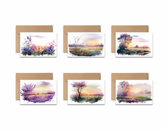 Assorted FLAT Notecards, Set of 12, Watercolor Spring Morning note cards, blank card, greeting card, cards with envelopes, Art Cards