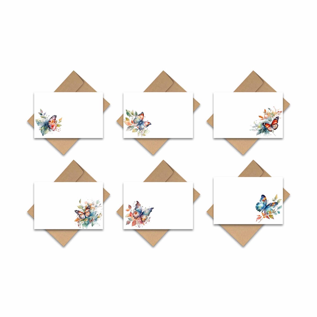 Butterfly Greeting Cards Set Of 12 - Watercolor All Occasion Blank Note Cards