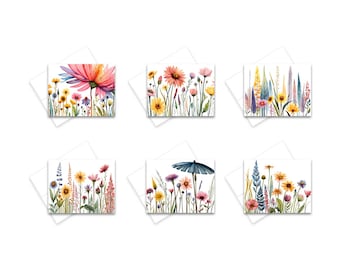 Note Card Flower Set, Wild flower cards, note card pack, assorted cards, watercolor note cards, set of blank note cards, all occasion cards