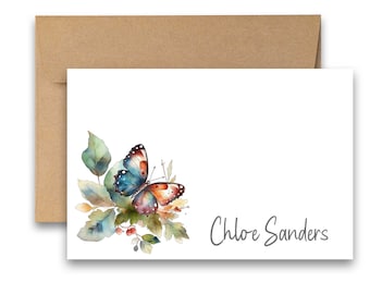 PERSONALIZED Flat Note Cards 4x6, Set of 12, Butterfly notecard, gift set, greeting card, cards with envelopes, all occasion card, note card