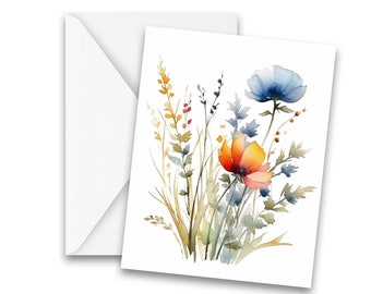 Watercolor notecard, Wild flower cards, blank note card set, all occasion note cards, greeting card set, floral note cards, folded notecard