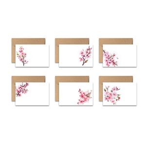 Assorted FLAT Notecards, Set of 12, Cherry Blossom note cards, blank on backside, greeting card set, cards with envelopes, all occasion