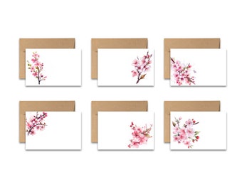 Assorted FLAT Notecards, Set of 12, Cherry Blossom note cards, blank on backside, greeting card set, cards with envelopes, all occasion