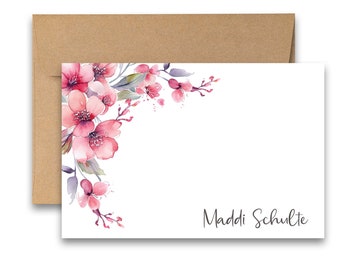 PERSONALIZED Flat Note Cards 4x6, Set of 12, Flower notecard, personalized stationery set, all occasion, personalized cards, floral cards