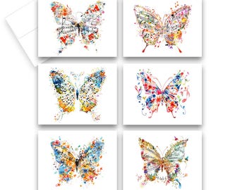 Watercolor Butterfly Note Card Set: Musical Art, All Occasion