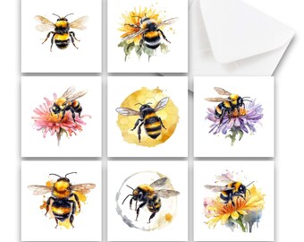 Mini Note Card Set of 8, Honey Bee Notecards with Envelopes, All Occasion Greeting Card