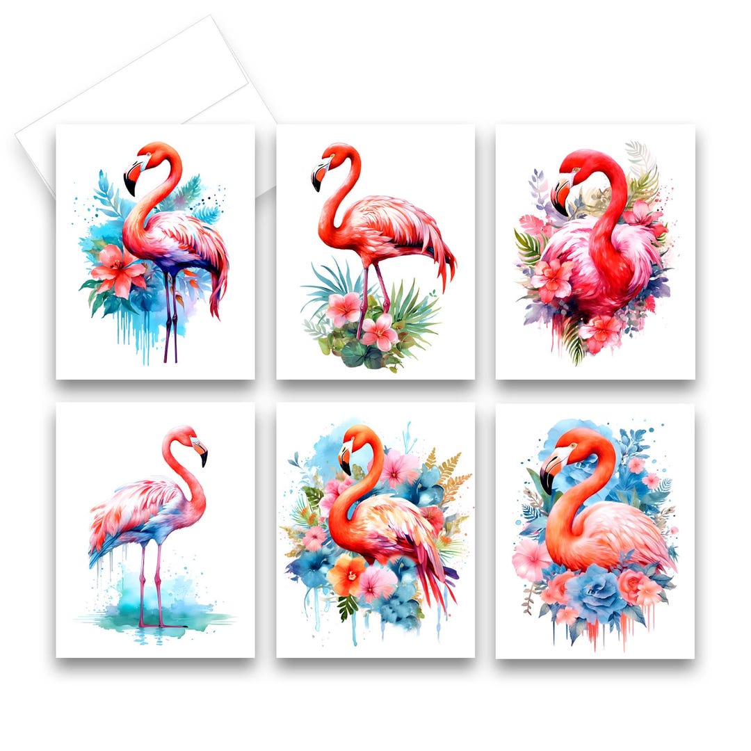 Set of Blank Note Cards, Flamingo Cards, Assorted Cards, Folded ...