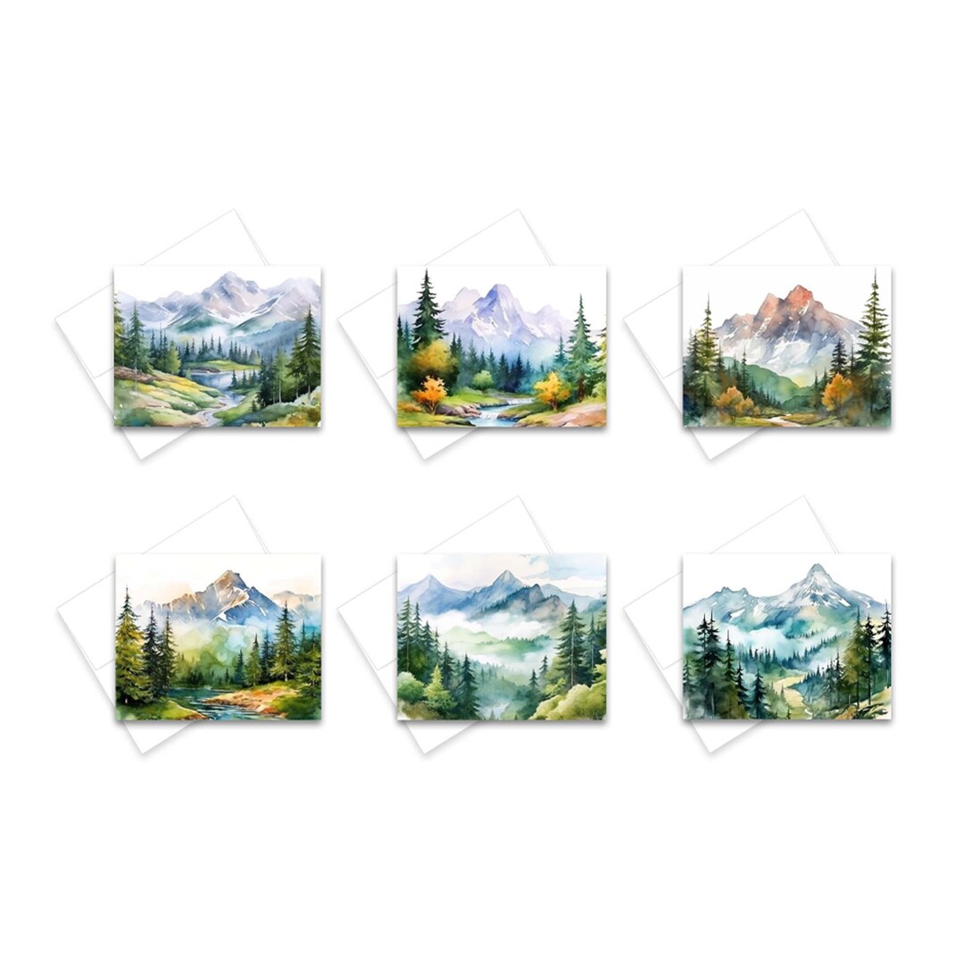 Watercolor Mountain Cards, Assorted Cards With Envelopes All Occasion ...