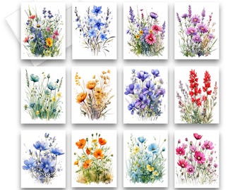 Assorted Cards, Wildflower Note Cards, Blank cards with envelopes, watercolor note cards, cute flower cards, all occasion note card