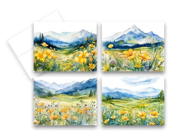 Assorted Wildflower Mountain Greeting Card set, thank you card, blank notecard, greeting card assortment, blank notecards with envelopes