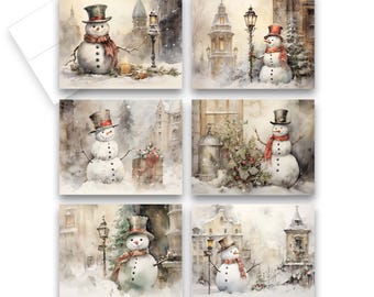 Vintage Snowman Greeting Cards, Note Card Set, Christmas cards, blank notecard, assorted cards, assorted Christmas cards