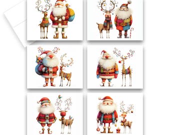 Fun Santa and Reindeer Christmas Greeting Cards, Christmas cards, blank inside, assorted Christmas cards, Quirky Christmas Cards