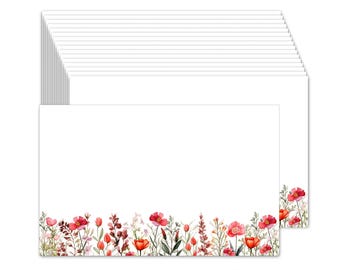 Red Wildflower Little Note Index Cards, 4"x 6" Set of 25, school supplies, Unique Index Cards, Decorative note cards, grocery list