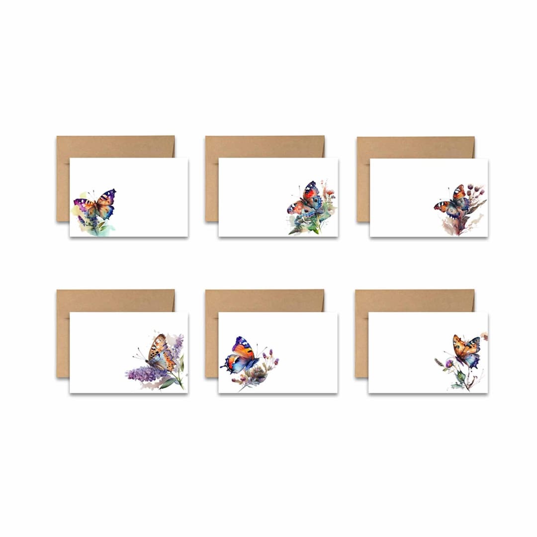 Flat Note Card Set of 12, Butterfly Note Cards, Blank Cards With ...