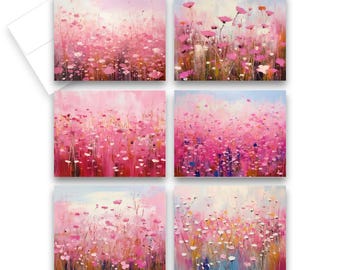 Pink Painted Wildflower cards, assorted cards, wild flower note cards, all occasion cards, blank notecards with envelopes, floral cards