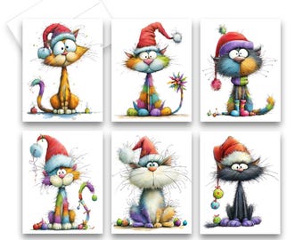 Funny Cat Christmas Greeting Cards, Note Card Set, Christmas cards, blank inside, assorted Christmas cards, Quirky Christmas Cards