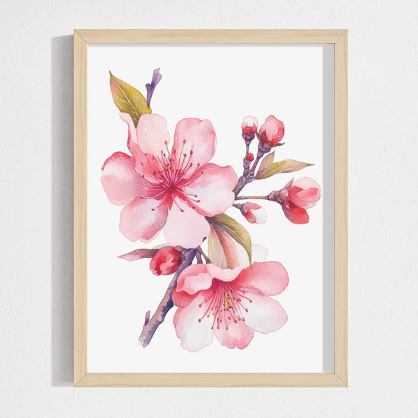 Watercolor Cherry blossom art, Wild flower Wall Art Print, Floral art, flower Print, flower Print, floral art print, cherry blossom painting