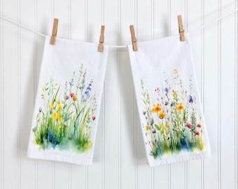 Wildflower kitchen towel Set, Flour Sack Towel, Dish Towel, Spring Home Decor, tea towel set, Flour Sack Dish Towel, Wild Flower Towel