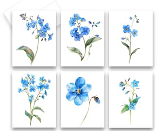 Forget Me Not Greeting Cards, Blank cards with envelopes, all occasion cards, notecards, greeting card assortment, floral cards