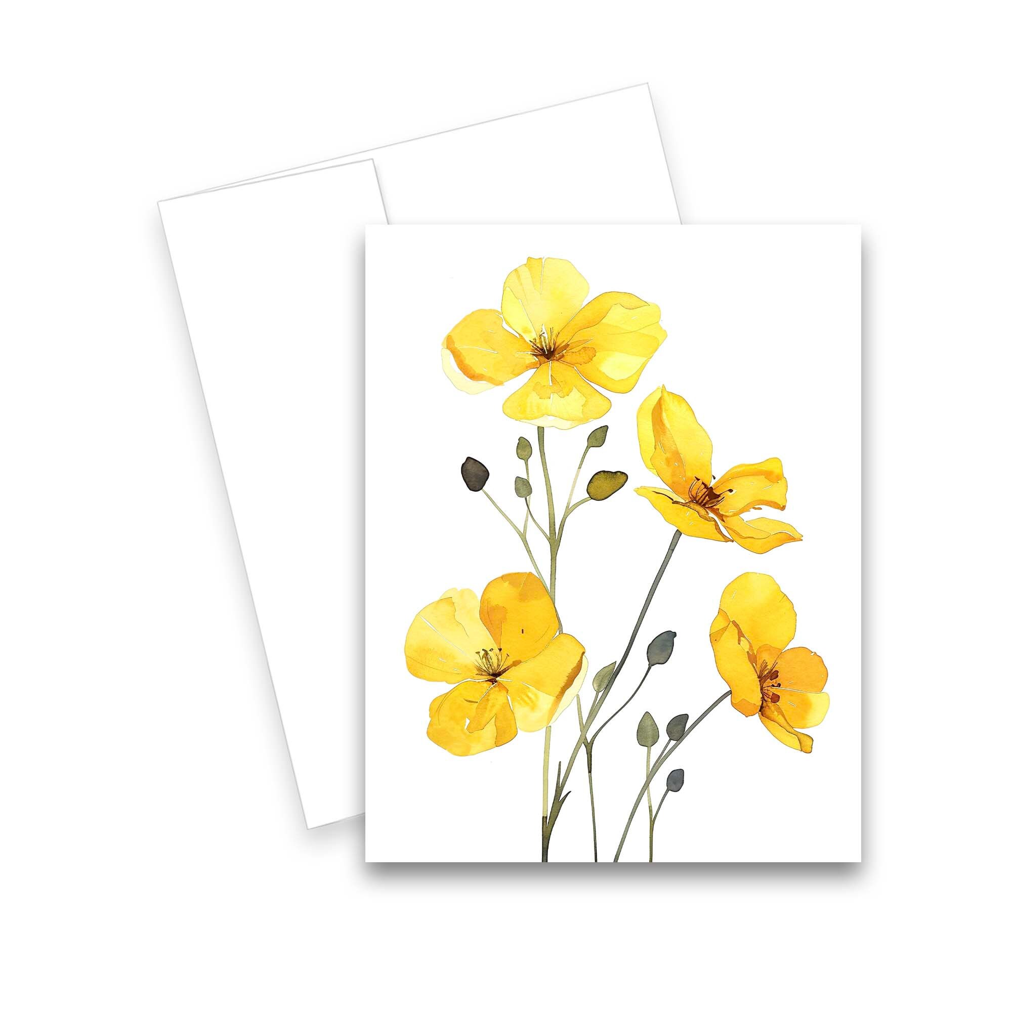 Yellow Spring Wildflower Cards, Notecard Assortment, Watercolor ...