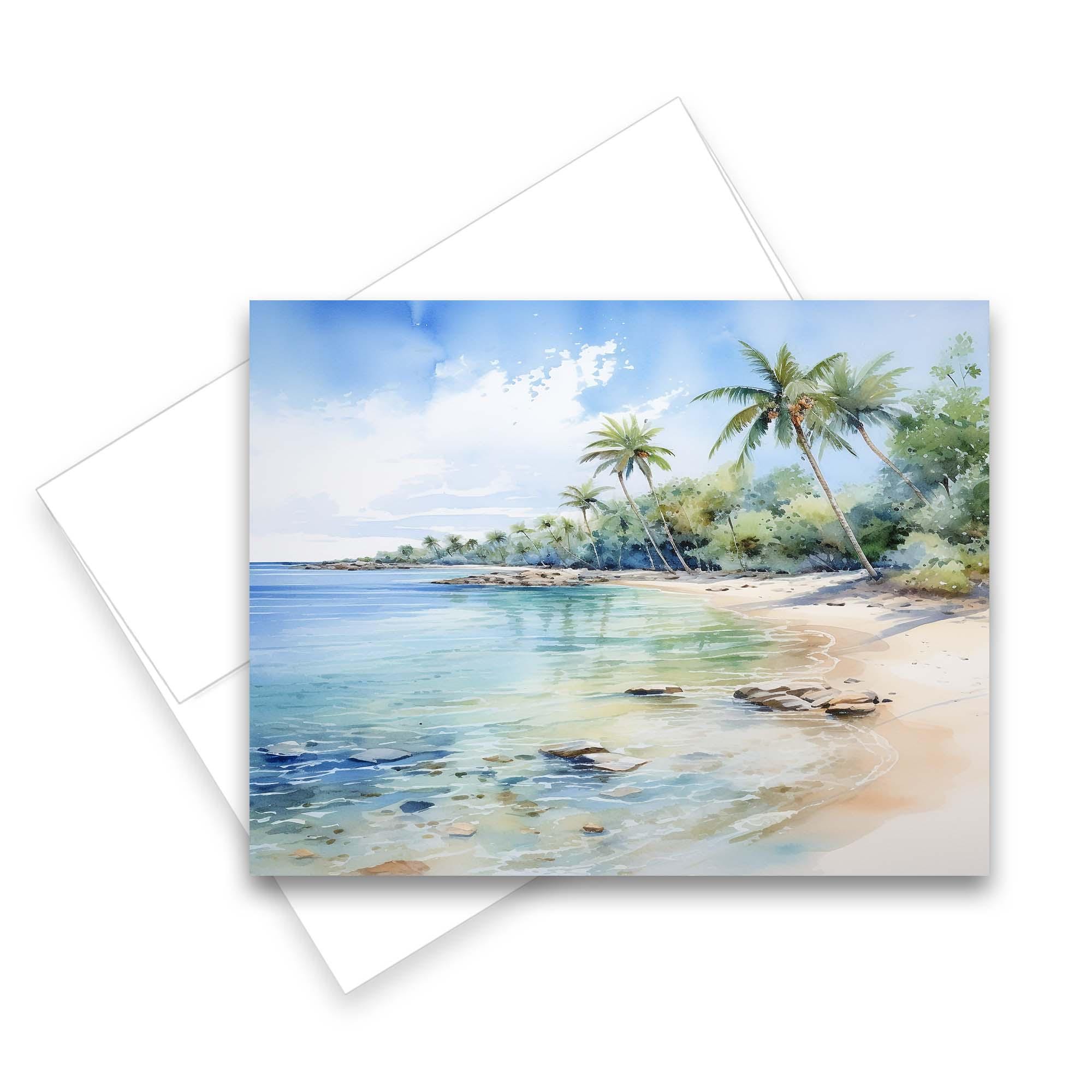Assorted Note Cards, Watercolor Tropical Beach Scene Cards, Set of 8 ...