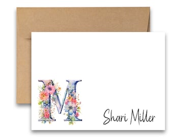 PERSONALIZED Flat Note Card, 5x7 notecards, Monogram notecard, personalized note card, custom notecards, Wild flower cards, floral note card