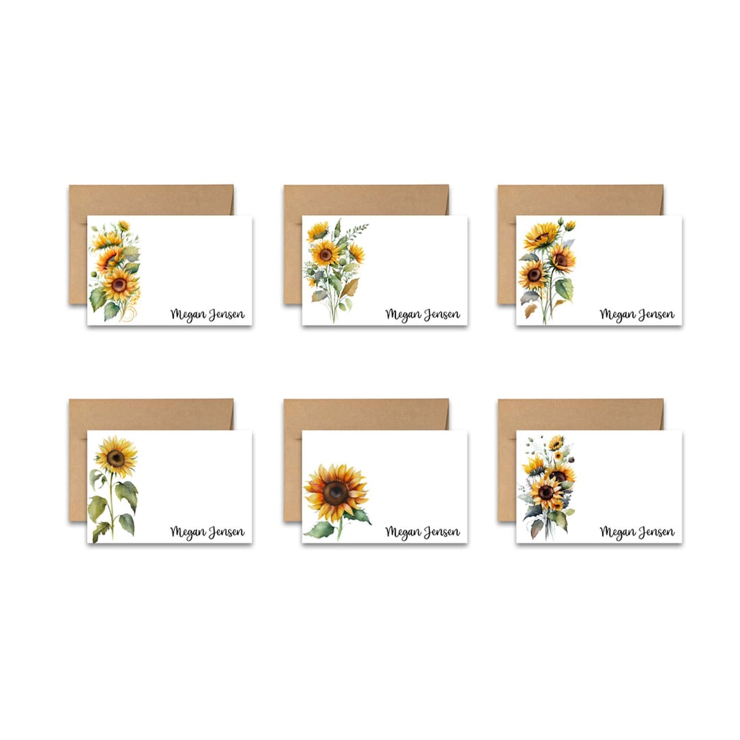 Personalized Note Cards, 4x6 Assorted Cards, Set of 12, Sunflower Card ...
