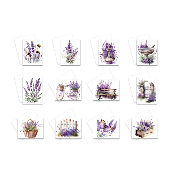 Lavender Cards, Assorted Card Set, Blank Note Card set, Watercolor notecard, all occasion cards, wildflower cards, flower notecards