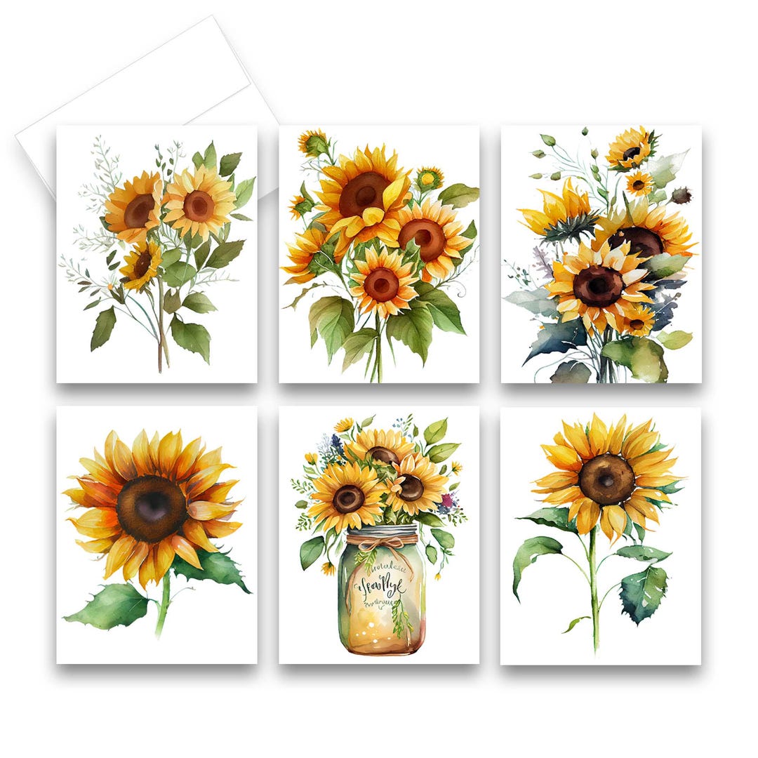 Assorted Sunflower Notecard Set, Sunflower Stationery Set, Blank ...